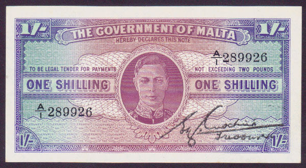 1943 Malta 1 Shilling (Unc) L001543